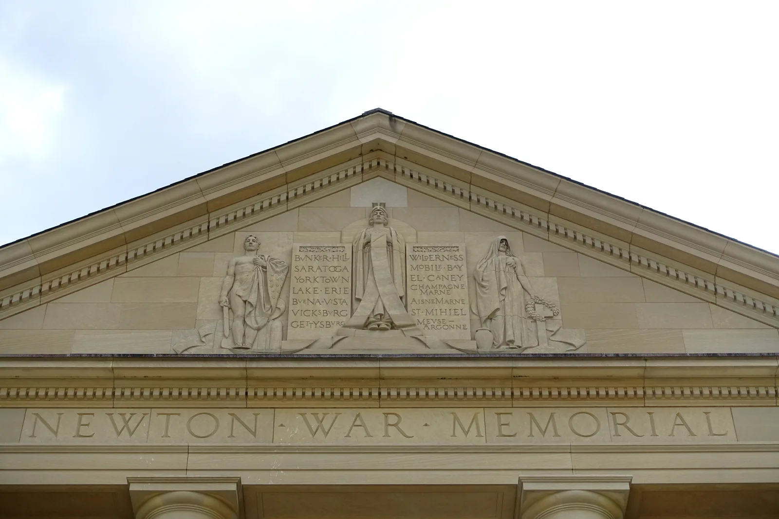 Stone architectural detail at Newton City Hall in Massachusetts
